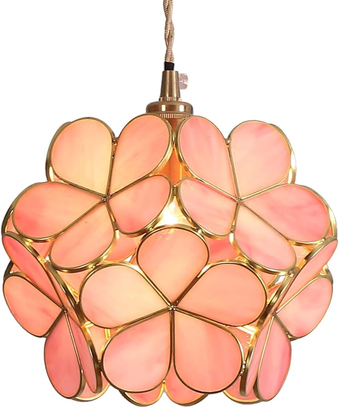 Bieye L10742 Petals Tiffany Style Stained Glass Ceiling Pendant Light with 8-inch Wide Lampshade (Pink, 8" Cherry Blossom)
