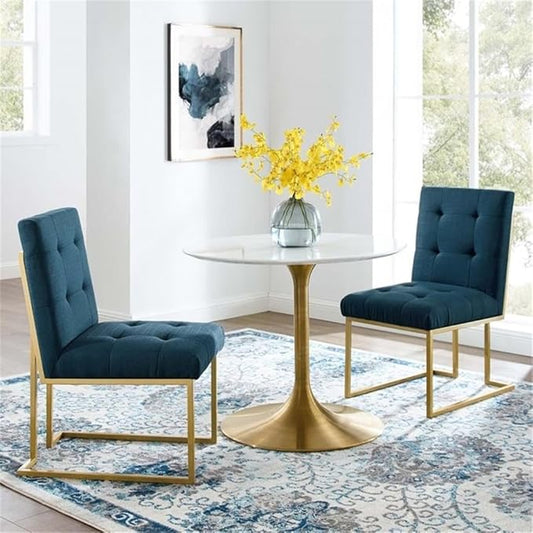 Modway Privy Stainless Steel Upholstered Fabric Dining Accent Chair Set of 2, Gold Azure