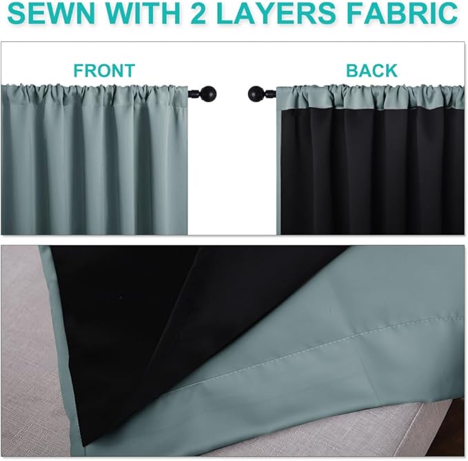 NICETOWN 100% Blackout Curtains for Living Room, Privacy Protection & Noise Reducing Drapes, Black Lined Window Treatment Panels for Patio Sliding Glass Door (Greyish Blue, 2 Pieces, W52 x L84)