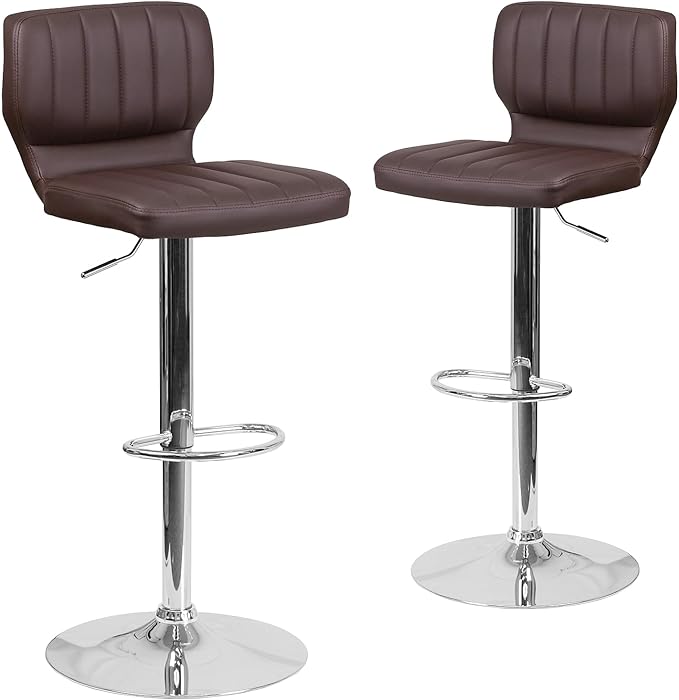 Flash Furniture Samantha Contemporary Brown Vinyl Adjustable Height Barstool with Vertical Stitch Back and Chrome Base (Pack of 2)