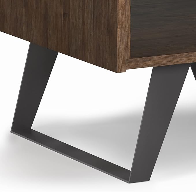 SIMPLIHOME Lowry End Table - 22 inch Wide Solid Acacia Wood Square Accent Table with Drawer and Open Shelf in Rustic Natural Aged Brown, Modern Industrial Lamp Stand with Angled Legs for Living Room