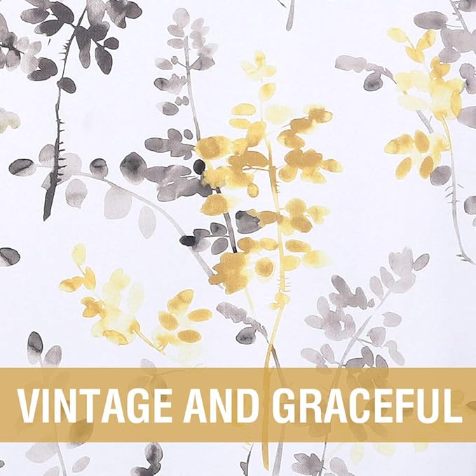 H.VERSAILTEX Floral Curtains for Living Room Darkening Thermal Insulated Panels 63 Inch Long Light Blocking Grommet Curtains/Drapes, 2 Panels, Vintage Classical Floral Printing Grey and Yellow