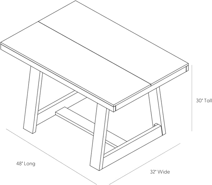 Plank+Beam 48 Inch Farmhouse Dining Table, Rustic Solid Wood Kitchen Table, Dinner Table for Dining Room, Home Office Furniture, Seashell Wirebrush