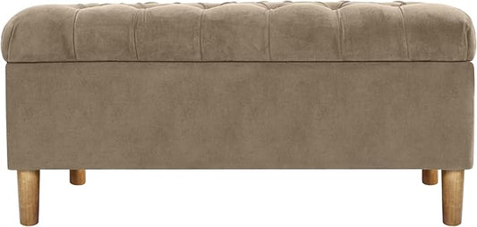 Homepop Home Decor | Tufted Ainsley Button Storage Ottoman Bench with Hinged Lid | Ottoman Bench with Storage for Living Room & Bedroom,Fawn Velvet