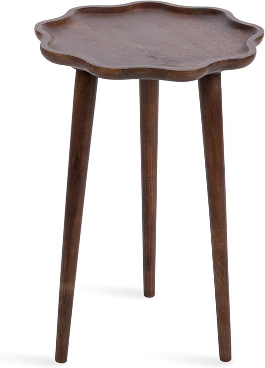 Kate and Laurel Alezar Modern Wooden Round Side Table; 15 x 15 x 22; Walnut Brown; Mid-Century Solid Wood End Table with Wavy Edge for Bedroom Nightstand or Living Room Accent Table