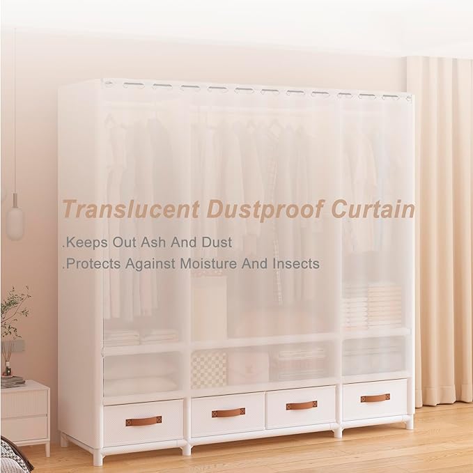 Portable Closet,Portable Closets for Hanging Clothes,Japanese Style Wardrobe Clothing Rack with 2 Drawers,1 Hanging Rods and 2 Storage Shelves,27.5" L x 17.7" W x 65.1" H,White