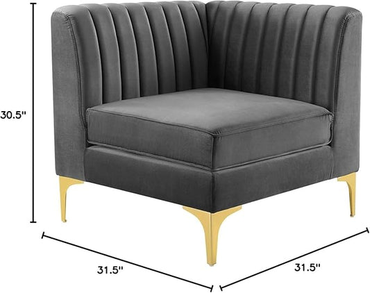 Modway EEI-3983-GRY Triumph Channel Tufted Performance Velvet Sectional Sofa Corner Chair, Gray