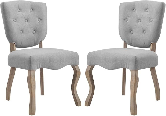 Modway Array French Vintage Tufted Upholstered Fabric Two Dining Chairs in Light Gray