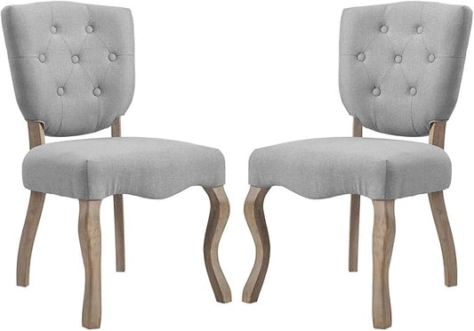 Modway Array French Vintage Tufted Upholstered Fabric Two Dining Chairs in Light Gray