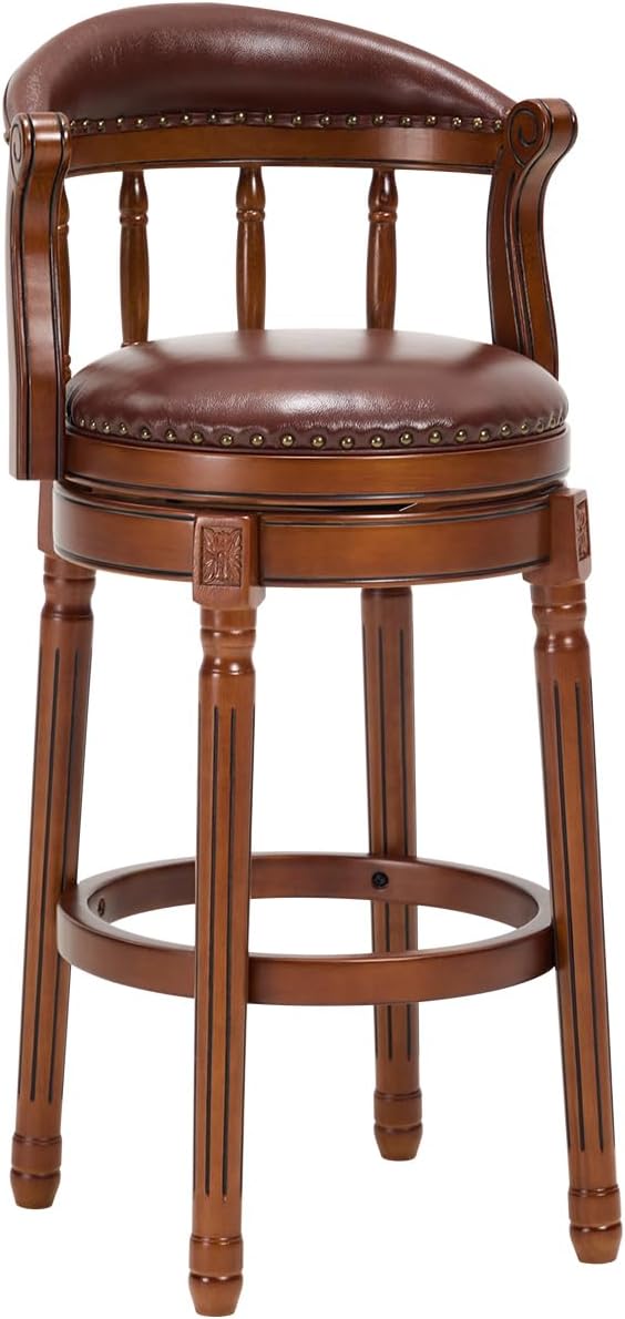 Cow top Leather Wooden Bar Stools, 29.5" Height Bar Chair with Back, 180 Degrees Swivel Bar Stools Chair for Home Kitchen Counter,Restaurant,1pc (Brown-1pc, Bar Seat Height 29.5in)