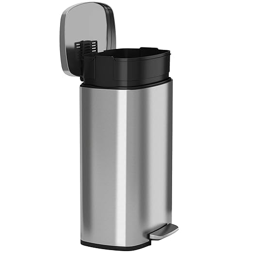 iTouchless SoftStep 13.2 Gallon Step Kitchen Trash Can with Lid and Odor Filter, 50 Liter Trashcan for Home Office Garage Bedroom Bathroom Living Room Silent Lid Close Stainless Steel Slim Wastebasket