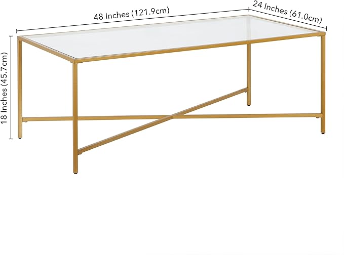 Henley 48'' Wide Rectangular Coffee Table with Glass Top in Brass