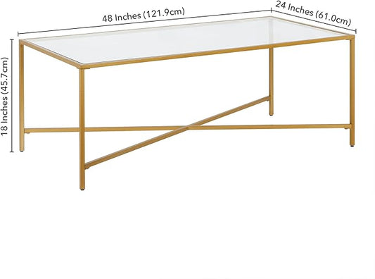 Henley 48'' Wide Rectangular Coffee Table with Glass Top in Brass