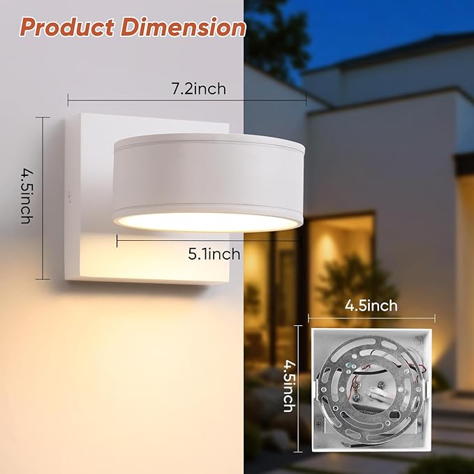 Fire Wolf Aluminum LED Outdoor Wall Light, Modern Black 3000K Outdoor Wall Sconce, Waterproof Front Door Down Light Wall Mount, White Exterior Lighting Fixtures for Hallway, Garden, Porch, Patio