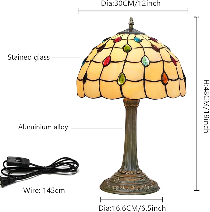 Tiffany Lamp Stained Glass lamp 12 inches Bedside Table Lamps for Living Room Bedroom Dorm Kitchen Home Decor Festival Birthday Gift,Colorful Beads