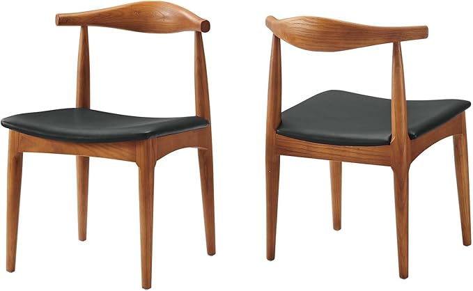 Modway Tracy Mid-Century Modern Wood and Faux Leather Upholstered Four Dining Chairs in Black