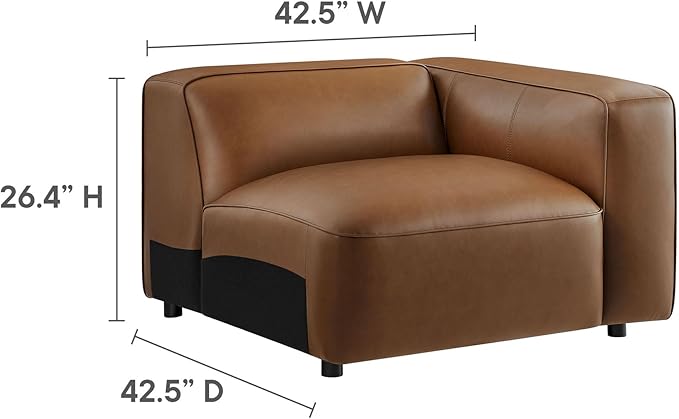 Modway Auren Vegan Leather 3 Piece Modular Sofa in Coffee - Faux Leather 3 Seater Couch - Comfy Mid Century Modern PU Leather Sofa for Living Room, Apartment, Loft