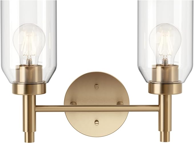 Kichler Madden 2-Light Vanity with Clear Glass in Champagne Bronze, Sloped Ceiling Compatible, for Single or Double Vanity in Bathroom (10.5" x 14.25"), 55184CPZ