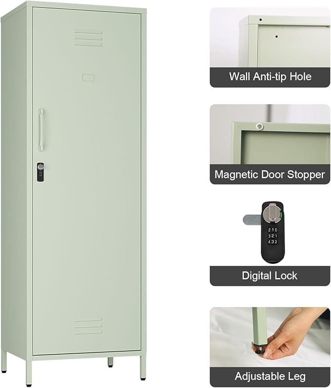 Metal Storage Cabinet, Steel File Locker with 3 Shelves 59.06-inch high for School, Living Room, Bedroom, Office (Green, H59.06'')