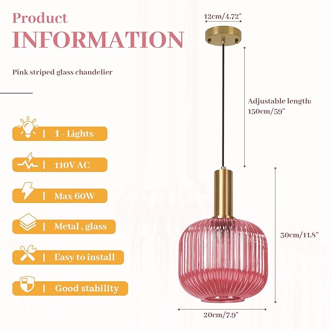 Glass Pendant Lamp Pink Pendant Light Kitchen Pendant Lighting Over Island Mid Century Modern Hanging Ceiling Light Gold Single Globe Chandelier Light Fixture for Dining Room Bedroom Hallway