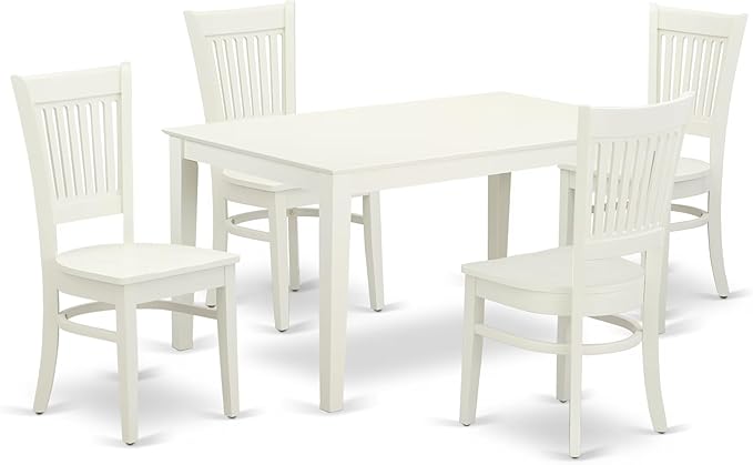 East West Furniture CAVA5-LWH-W 5 Piece Dinette Set for 4 Includes a Rectangle Dining Room Table and 4 Dining Chairs, 36x60 Inch, Linen White