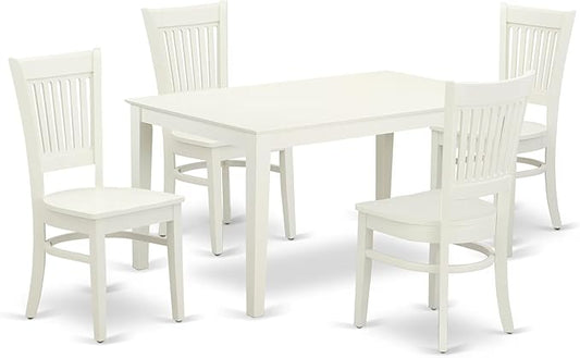 East West Furniture CAVA5-LWH-W 5 Piece Dinette Set for 4 Includes a Rectangle Dining Room Table and 4 Dining Chairs, 36x60 Inch, Linen White