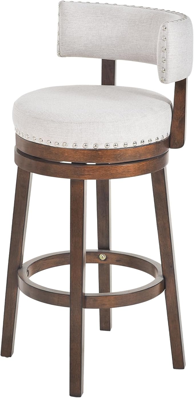 COLAMY Swivel Bar Stool, 30 Inch Swivel Counter Height Bar Chair, Wood Modern Upholstered Barstools with Back for Kitchen Island Dining Room, Beige