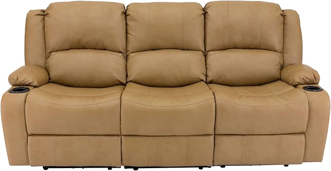 RecPro RV Recliner Charles 80" Powered Triple Wall Hugger | Drop Down Console | RV Furniture with Upgraded 2023 Fabric (Toffee)