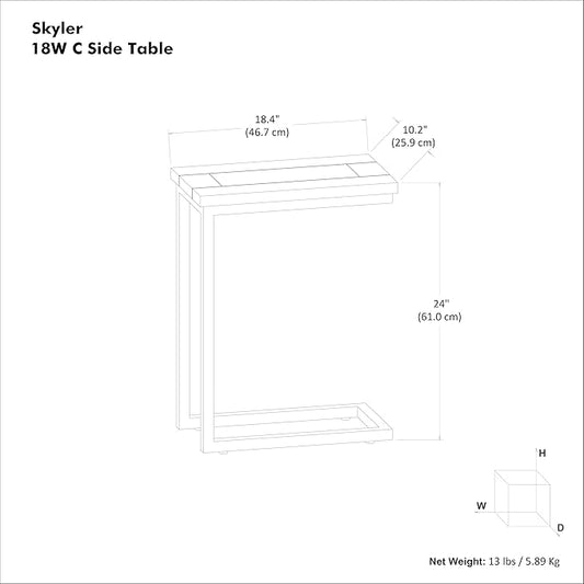 SIMPLIHOME Skyler C-Side Table - 18" Wide x 24" High Solid Mango Wood and Metal Slide-Under Table in Beach Brown, Industrial Accent Table or End Table for Living Room with Open Frame Design, Assembled