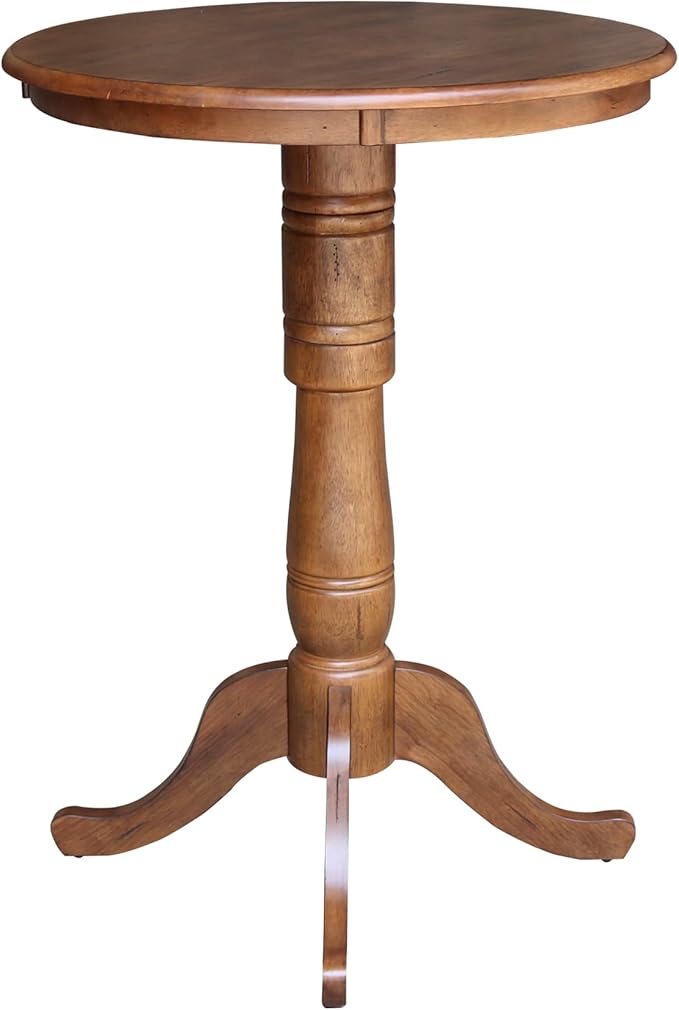 IC INTERNATIONAL CONCEPTS 30" Solid Wood Round Top Pedestal Table in Distressed Oak - 41.1" Height