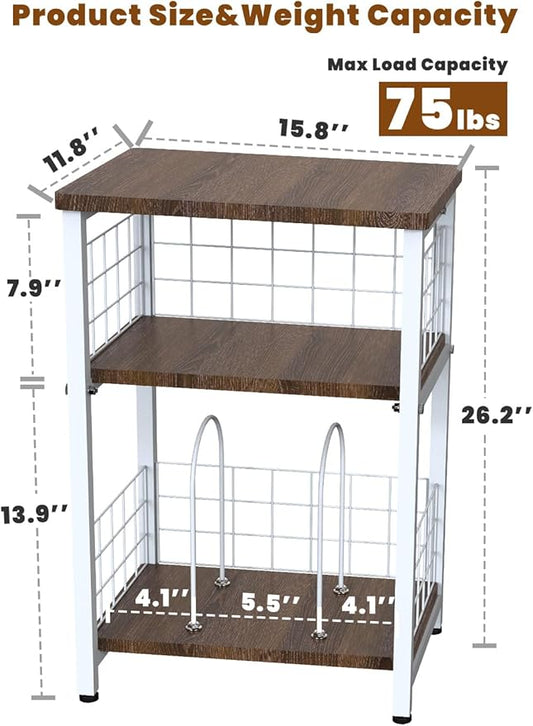 Record Player Stand, 3 Tier End Table with Double Layer Iron Wire Mesh Turntable Vinyl Record Stand Storage Up to 100 Albums, Nightstand Small Side Tables for Living Room Bedroom, White
