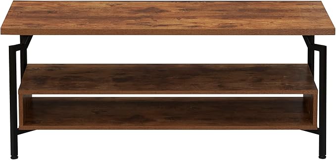 Household Essentials Crown TV Stand with Rectangular Storage Compartment Rustic Hickory Wood Grain and Black Metal