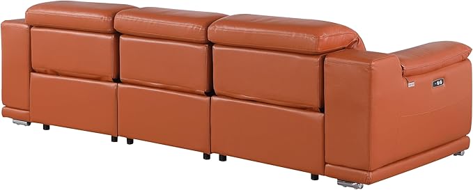 BlackJack Furniture Venice Top Grain Italian Leather Power Recline 3 Piece Sofa - 107" Theater Seating Modern Couch for Living Room Apartment Lounge Home with Adjustable Headrests & USB Port, Camel