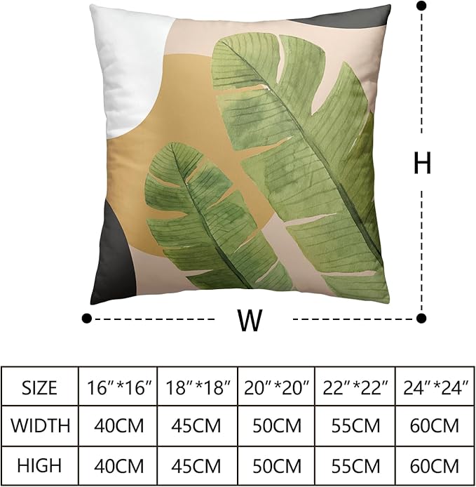 Tropical Green Leaves Throw Pillow Covers Summer Plant Couch Cover Brown and White Pillow Cases 16x16 Inch Set of 2 Cotton Blend Farmhouse Decor for Chair Bed Car