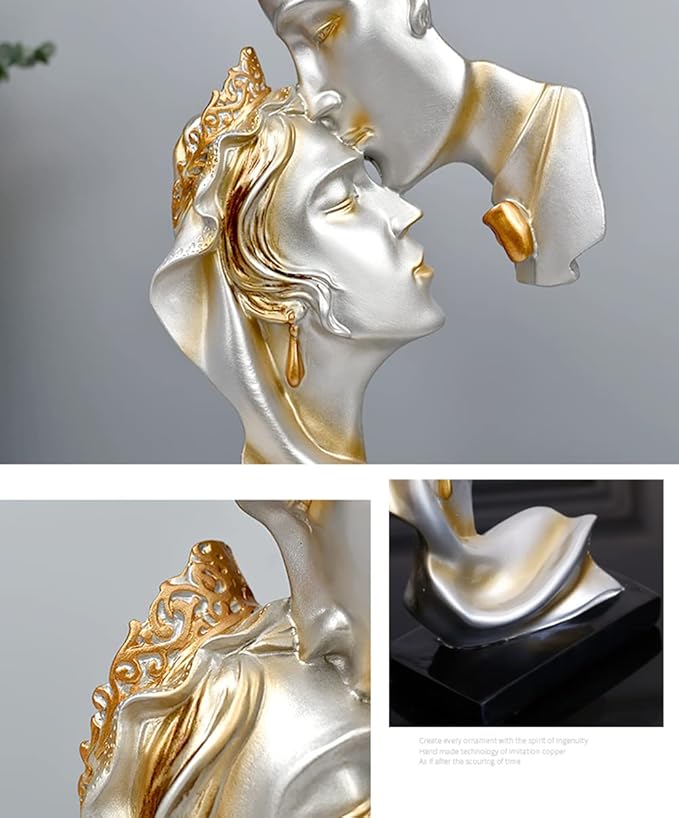 Kiss Statues,Resin Statue Ornaments, Abstract Style Sculptures, Valentine's Day, Living Room Dining Desk Decorations,Bookshelf Decorative Objects,Modern Home Decor(Gold)