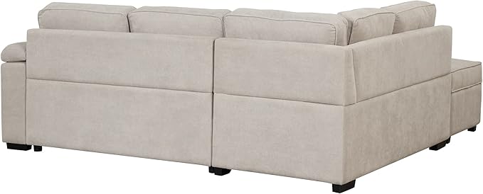 Merax Sofa Bed Sleeper Couch L Shaped Sofa with Storage Ottoman and Cup Holder, L-Shape Sectional Couch with Comfortable backrest and Charging Function for Living Room and Small Apartment (Beige)