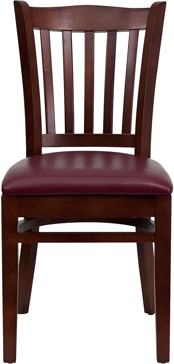 Flash Furniture 2 Pk. HERCULES Series Vertical Slat Back Mahogany Wood Restaurant Chair - Burgundy Vinyl Seat