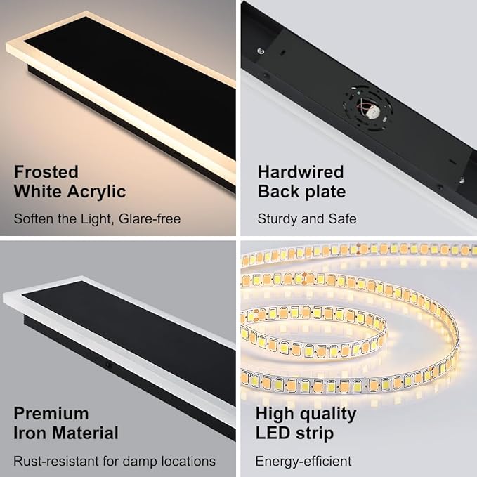 2-Pack 24IN Modern Outdoor Wall Light LED Long Wall Lighting Fixture IP65 Waterproof Wall Lamps, Dimmable 24W 2200LM Black Wall Sconce, 3000K/4000K/5000K Selectable, ETL