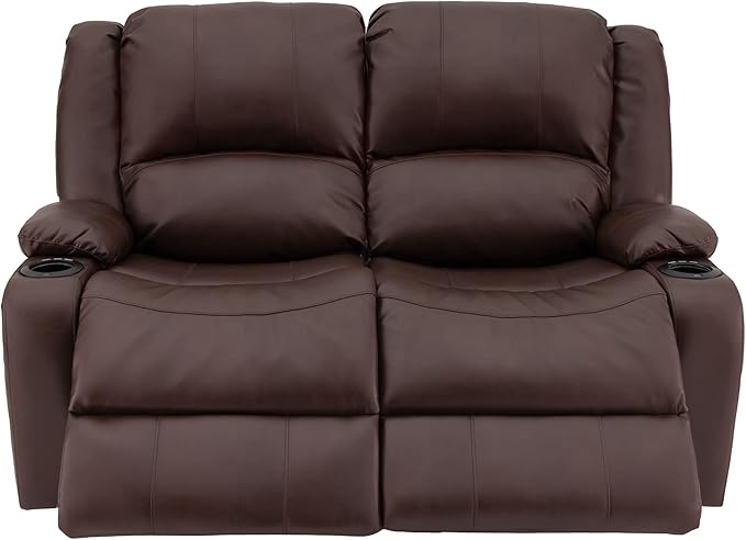 RecPro Charles 58" Powered Double RV Wall Hugger Recliner Sofa RV Loveseat with Upgraded 2023 Fabric (Mahogany)