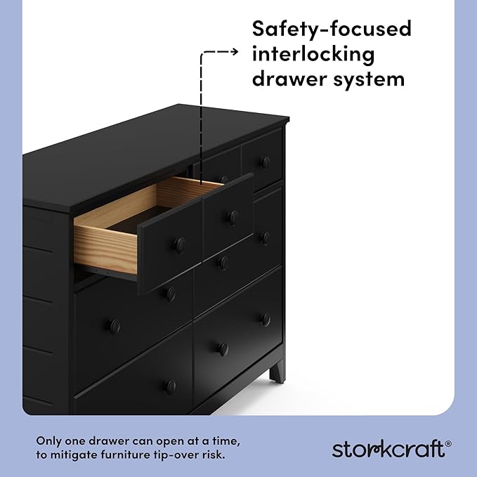 Storkcraft Moss 6 Drawer Dresser (Black) – GREENGUARD Gold Certified Nursery Dresser, Safety-Focused Interlocking Drawer System, Chest of Drawers for Bedroom, Wood Craftsmanship