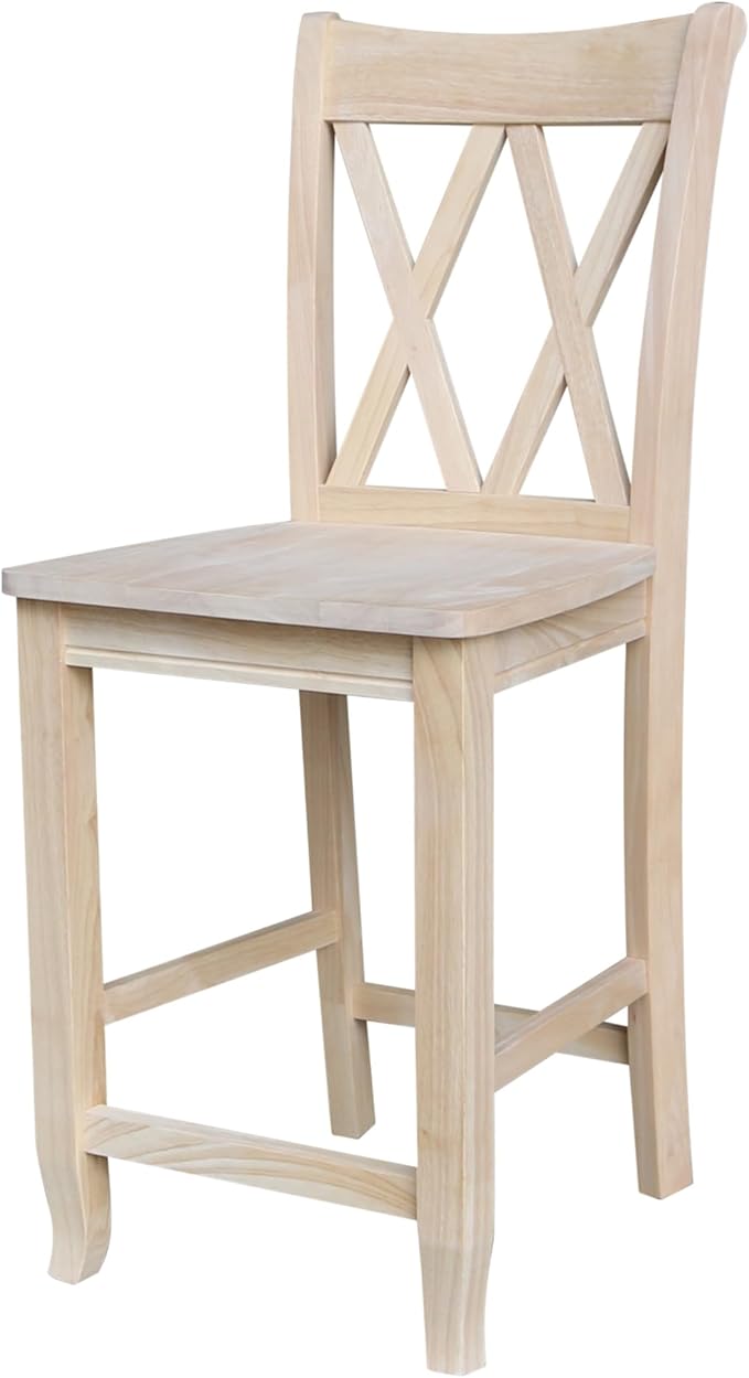 International Concepts Double X-Back Counter Stool, 24-Inch Seat, Solid Parawood, Unfinished