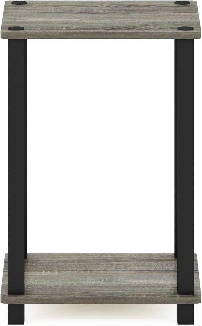 Furinno Simplistic 1-Tier End Side Night Stand/Bedside Table with Plastic Poles, French Oak Grey/Black