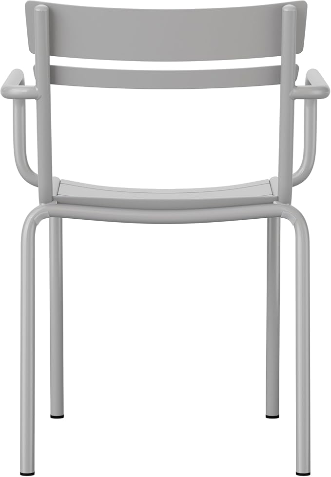 Flash Furniture Nash Commercial Grade Steel Stack Chair, Indoor-Outdoor Arm Chair with 2 Slat Back, Set of 4, Silver
