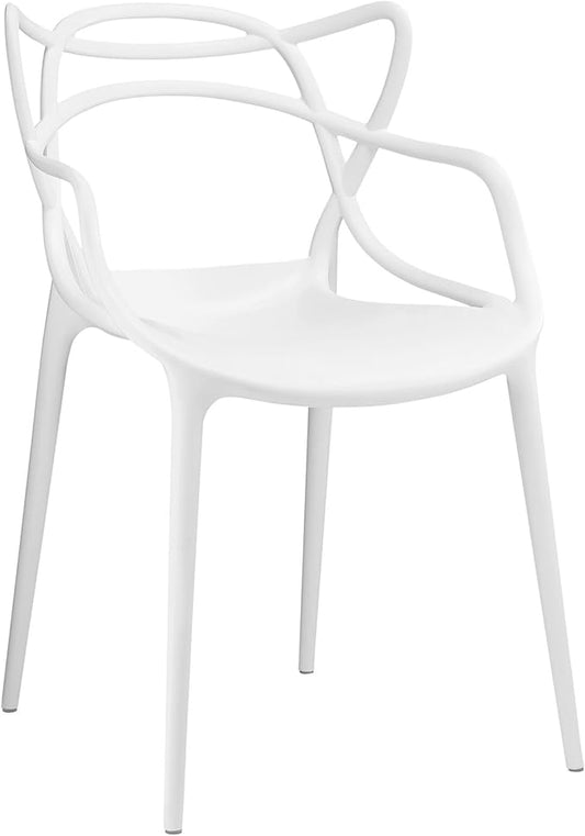 Modway Entangled Modern Molded Plastic Kitchen and Dining Room Arm Chair in White - Fully Assembled
