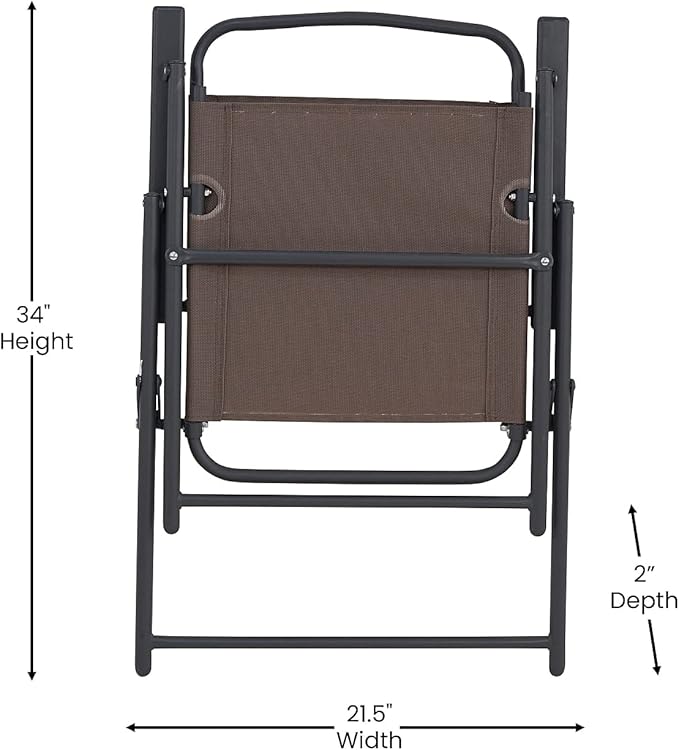 Flash Furniture Mystic Folding Patio Sling Chairs, Outdoor Textilene Lawn Chairs with Armrests, Set of 4, Brown