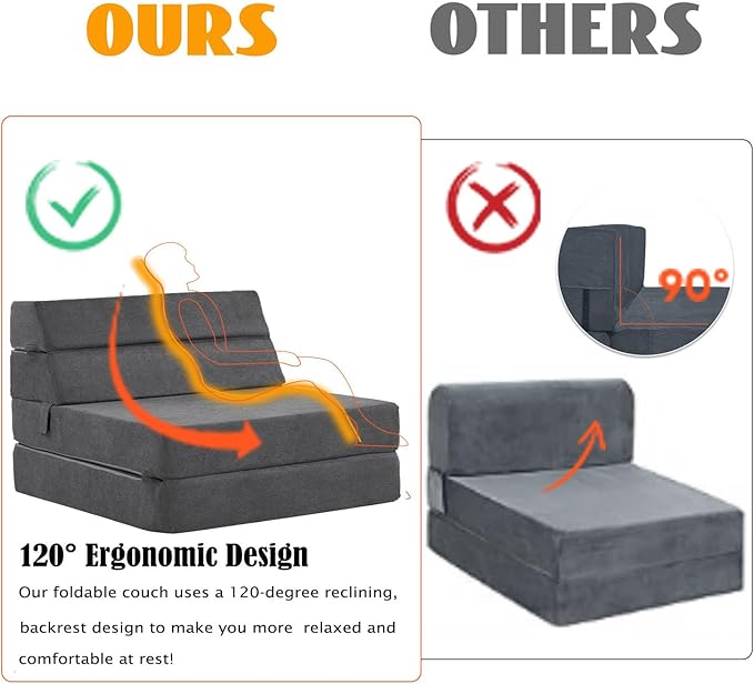 jela Foldable Sofa Bed Large Soft Foam Convertible Sleeper Chair Luxury Miss Fabric Fold Out Chair Bed Floor Couch with Back Support Floor Sofa for Living Room Bedroom (83"x33",Dark Gray) | breathable material