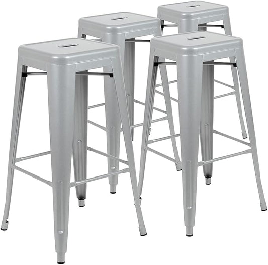 Flash Furniture Lily 30" High Metal Indoor Bar Stool in Silver - Stackable Set of 4