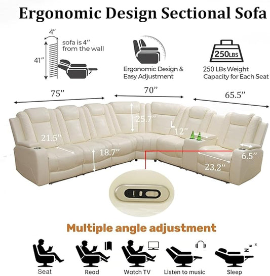 Power Reclining Sofa Set with LED Light, Living Room Furiture Set,Leather Reclining Sectional Couch with USB Port/Cup Holder for Living Room Home Office (