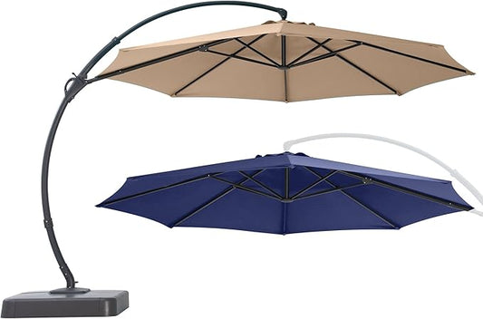 LAUSAINT HOME Outdoor Patio Umbrella with Base included, Deluxe Curvy Cantilever Umbrella Heavy Duty Offset Hanging Umbrella