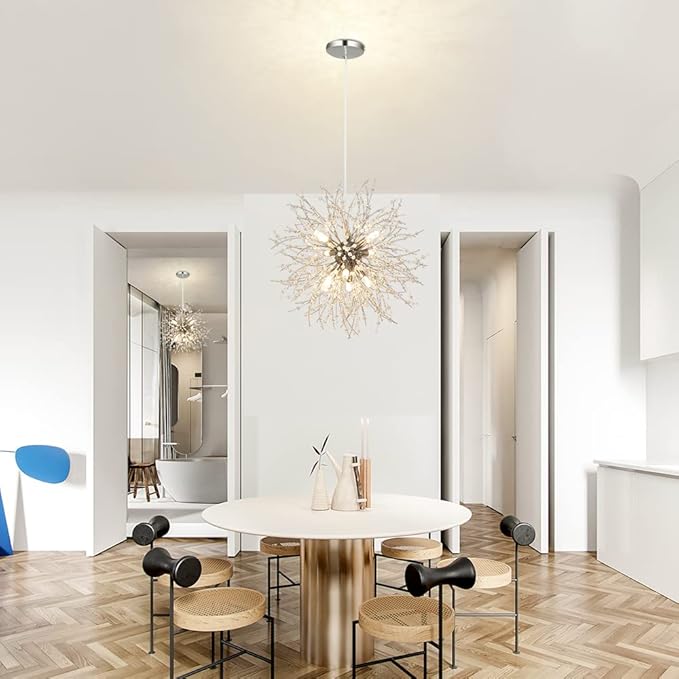Depuley Modern Crystal Chandeliers, Dandelion Firework Chandelier, 8-Light Pendant Light fixtures, Sputnik Pendant Lighting for Living Room, Bedroom, Dining Room, Kitchen, Stairwell, G9 Bulbs